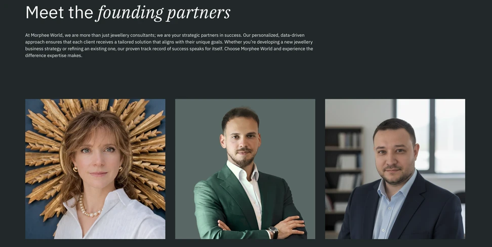 Morphee World’s founding partners: Pamela Hastry, founder and jewellery industry consultant; Alex Plamada, digital consultant; and Manuel Cindea, 3D visual art specialist