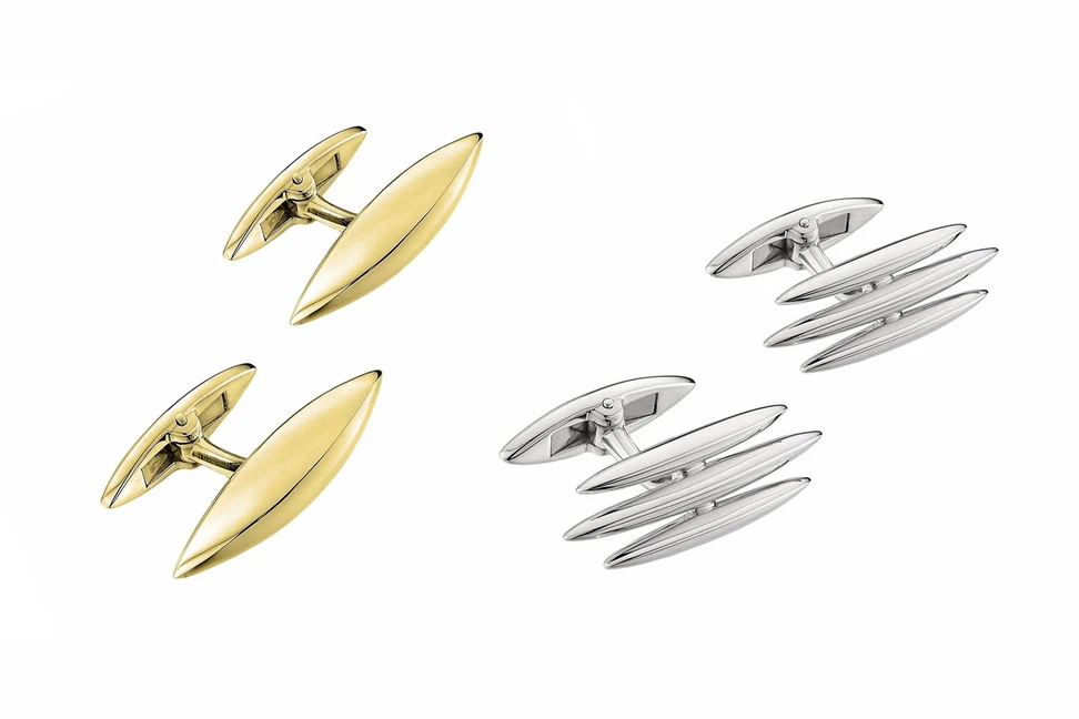 <p>Shaun Leane’s ‘Arc’ and ‘Triple Arc’ cufflinks in gold plated silver and silver</p>