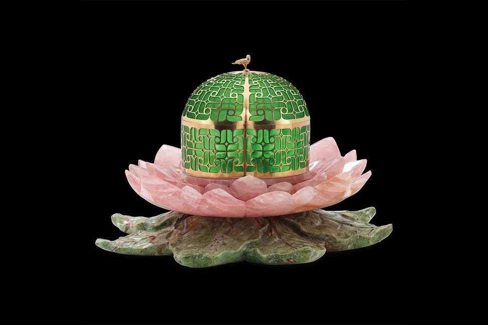 <p>Solange Azagury-Partridge ‘Secret Garden’ jewellery box in jade, rose quartz, aventurine and yellow gold</p>