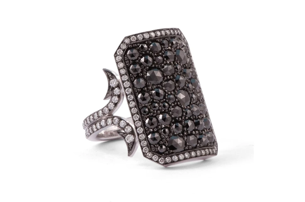 <p>Another Ten Table ring set with rose-cut black diamonds</p>
