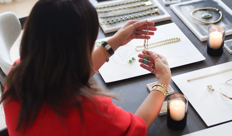 <p>Sylva Yepremian shares a new emerald pendant design</p>
