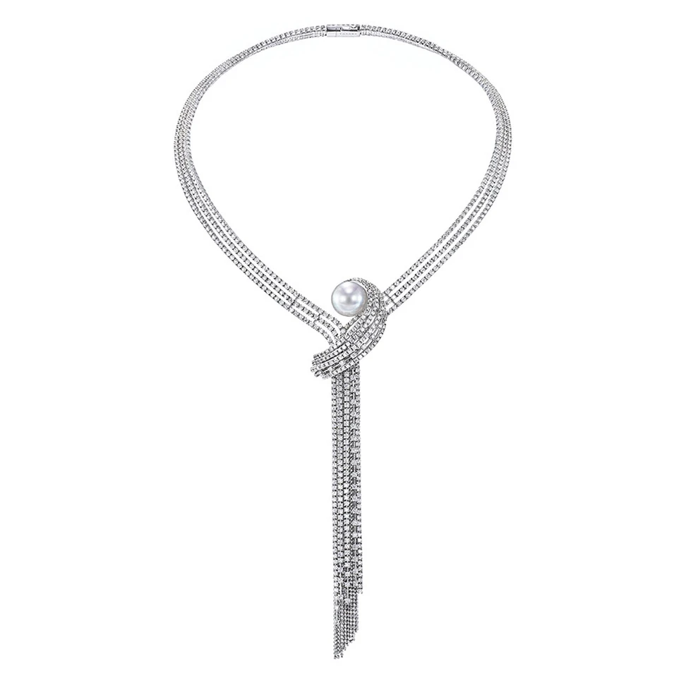 <p>Tasaki ‘Ocean Frontier’ collection ‘Waterfall’ necklace with pearl and diamonds in white gold</p>