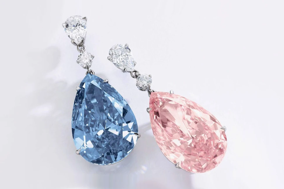 <p>The Apollo and Artemis diamonds, sold in May 2017, including a 14.54 carat blue diamond that is now called ‘The Memory of Autumn Leaves’</p>