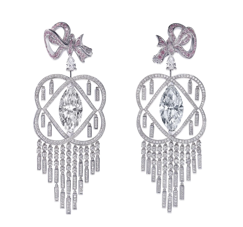 <p>The Boehmer and Bassenge earrings ‘La Vie Boheme’ with two “marquise-cut” diamonds weighting 10 carats</p>
