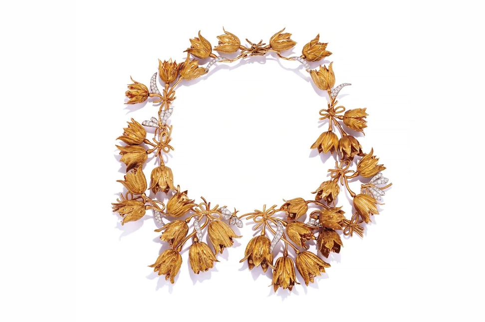 Tiffany & Co. Schlumberger Tulip Necklace in 18K yellow gold and platinum, set with diamonds.
