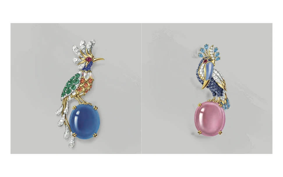 Two new Paradise Bird brooches also feature in the autumn finale of Blue Book, with the creatures perched on 31.48 carats of deep blue chalcedony and a 37.01-carat rose quartz cabochon