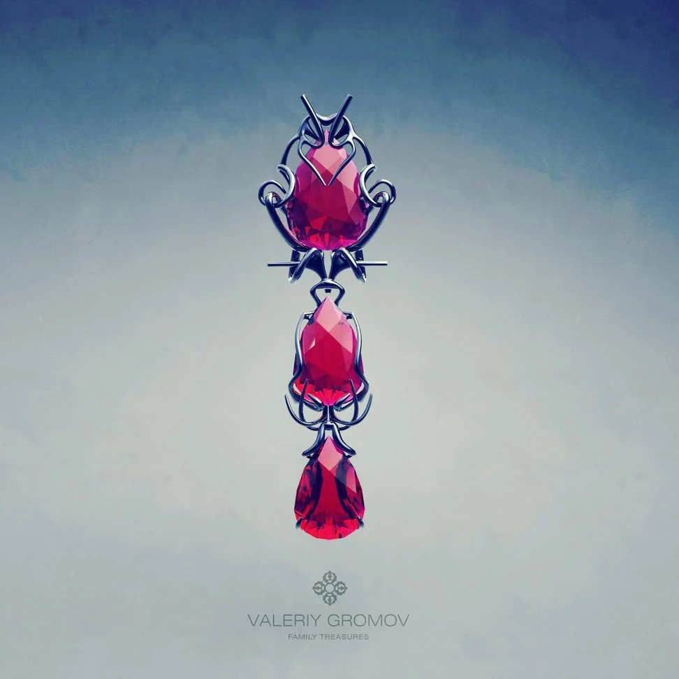 <p>Bespoke Valeriy Gromov gothic drop ruby earrings in 18k blackened gold</p>