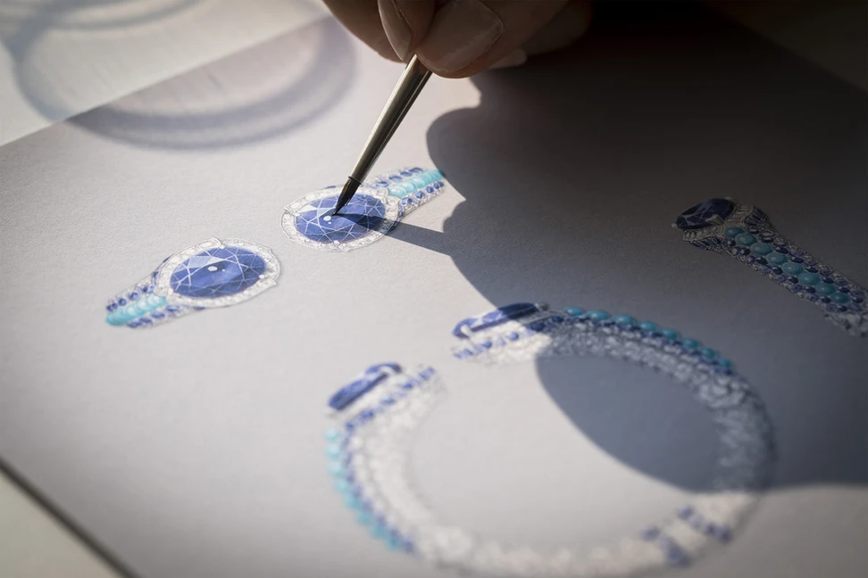 <p>Van Cleef & Arpels ‘Traversée Etoile’ bracelet from the ‘Twelve Dancing Princesses’ line with 50.03ct pear cut Burmese sapphires, turquoise and diamonds</p>
