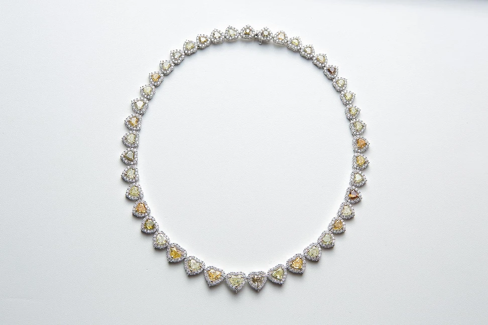 <p>Yuli Jewellery necklace with heart shaped multi-coloured diamonds</p>