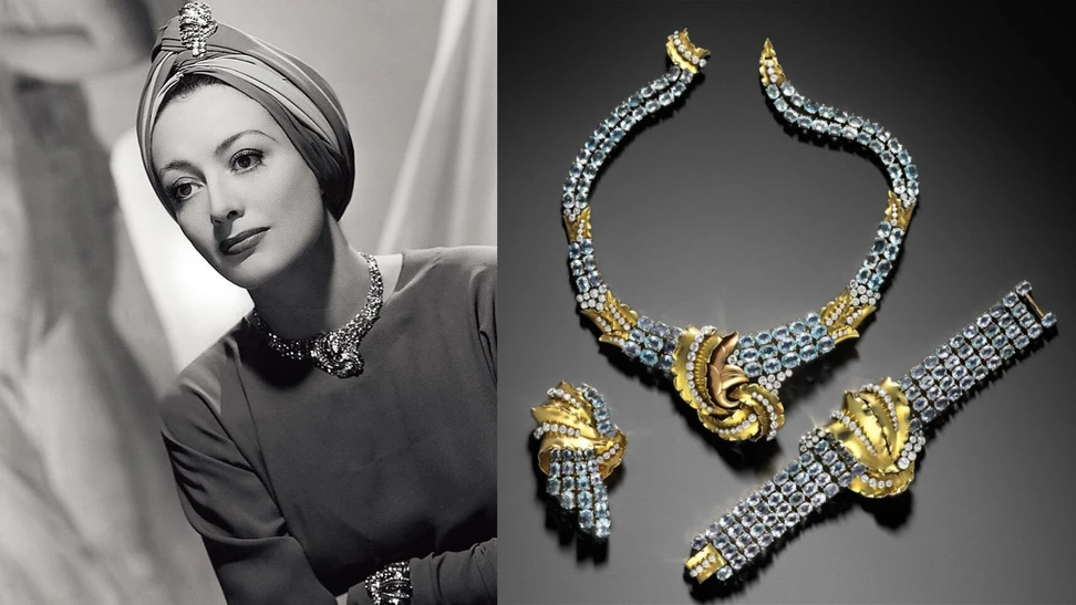 This aquamarine parure, once worn by Joan Crawford, went on to have another famous owner: Andy Warhol