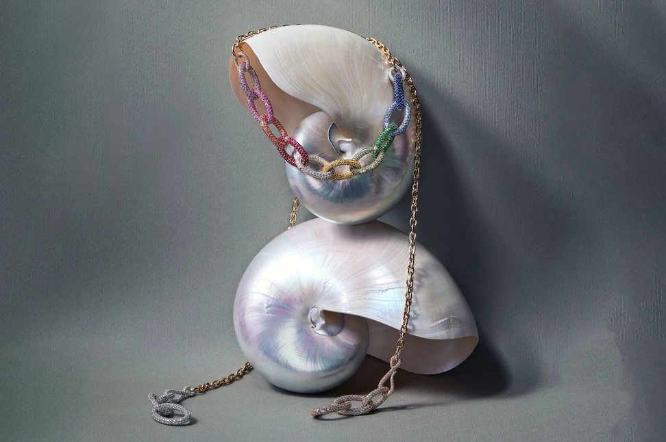 A rainbow of coloured gemstone links from VESCOVI's ODEA high jewellery collection