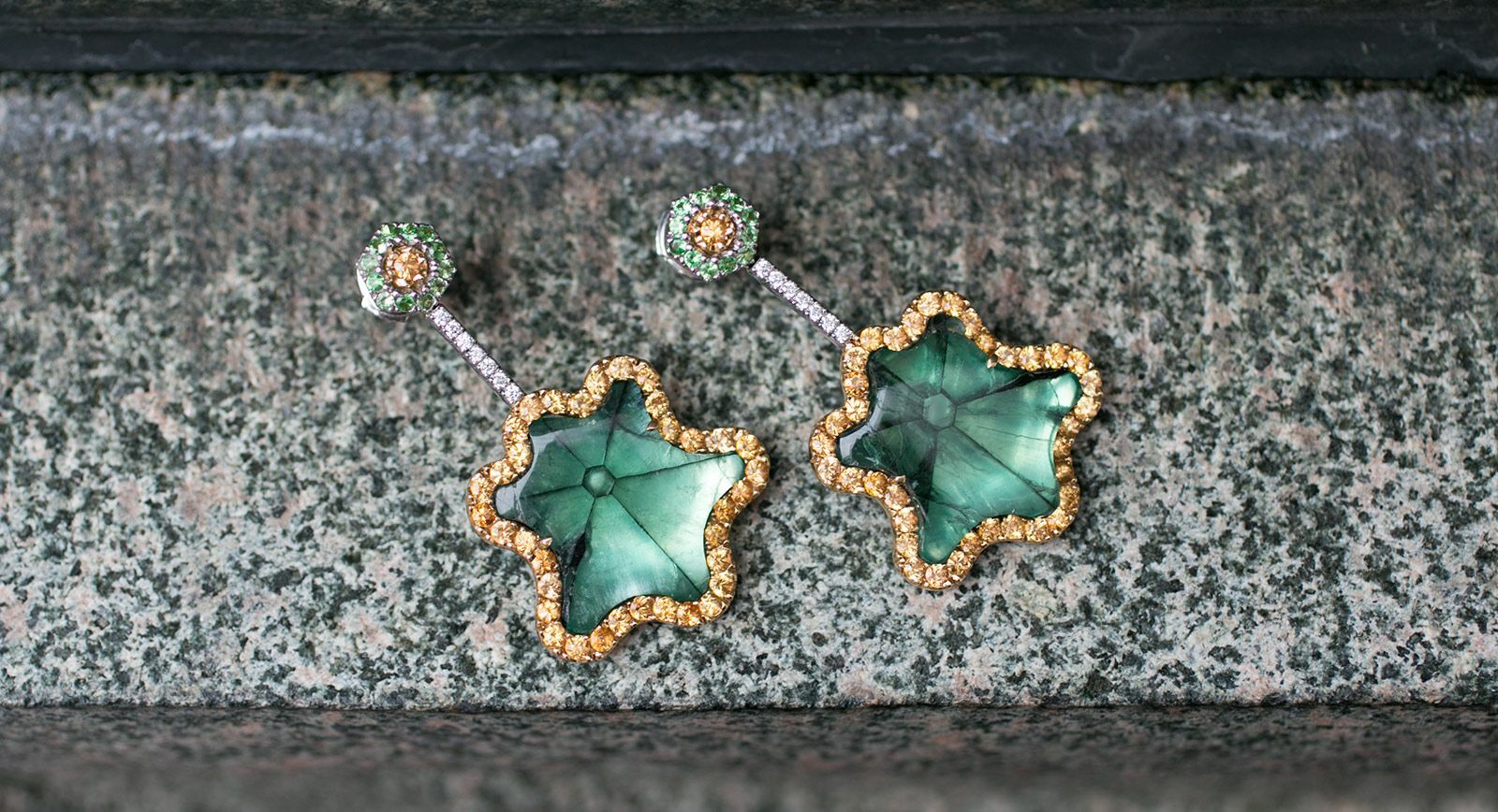 David Michael traphiche emerald earrings