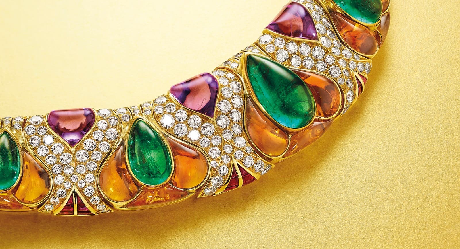 Bvlgari necklace with diamond and coloured gemstones that will be sold at Christie's auction in New York