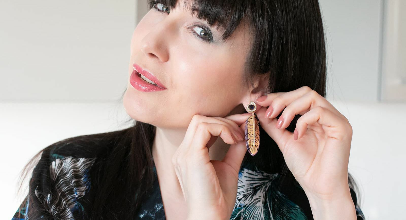 Katerina Perez wearing Carol Kauffmann's new Botanica collection earring