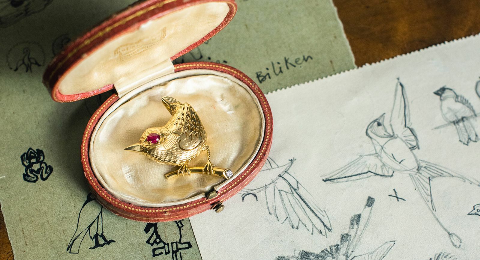 Cartier bird brooch with original archive sketches