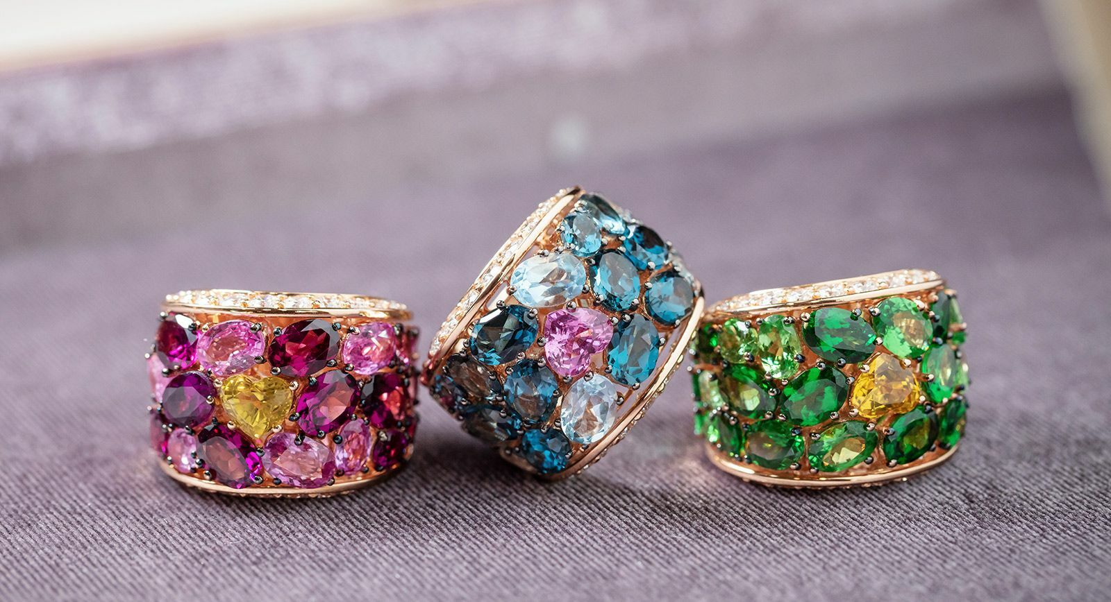 Luvor Eterna multi-coloured gemstone rings 