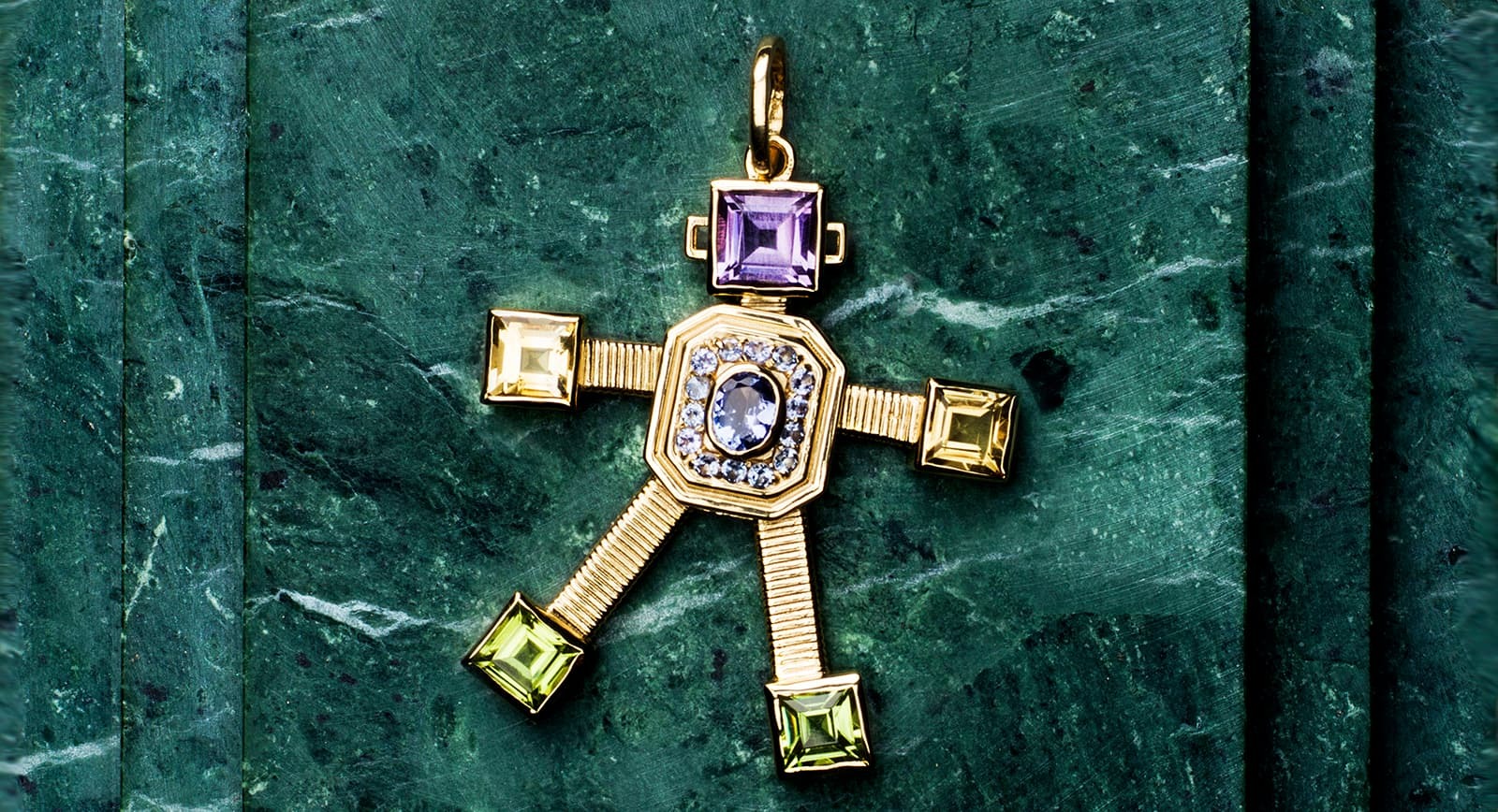 VAN Jewellery Robot Amore pendant with tanzanite, amethyst, citrine and peridot 