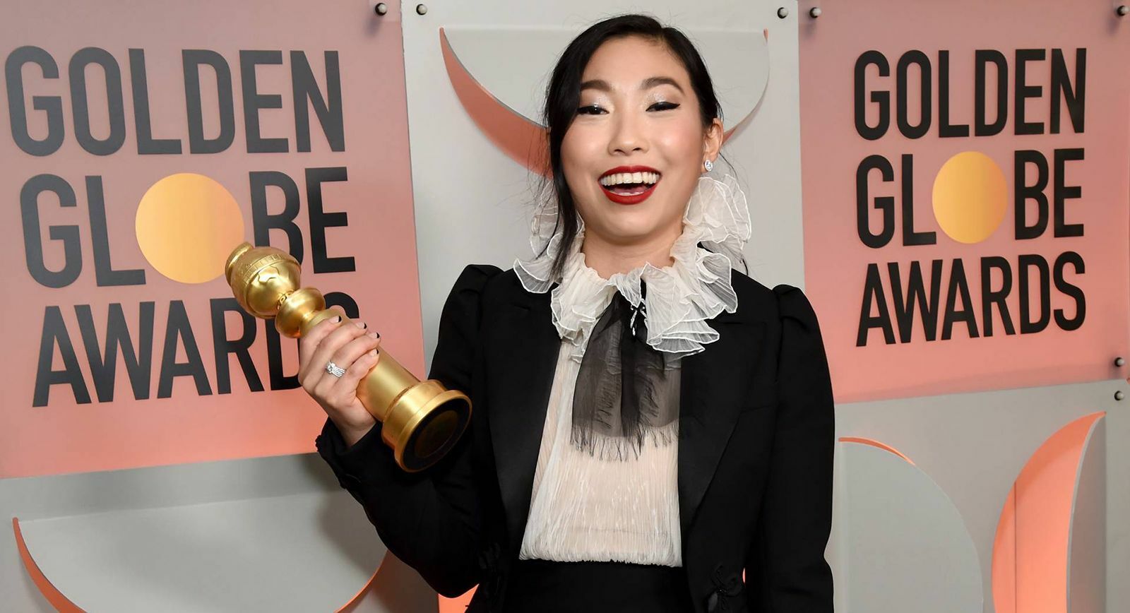 Awkwafina at the 78th Annual Golden Globe Awards 2021 in Harry Winston jewellery 