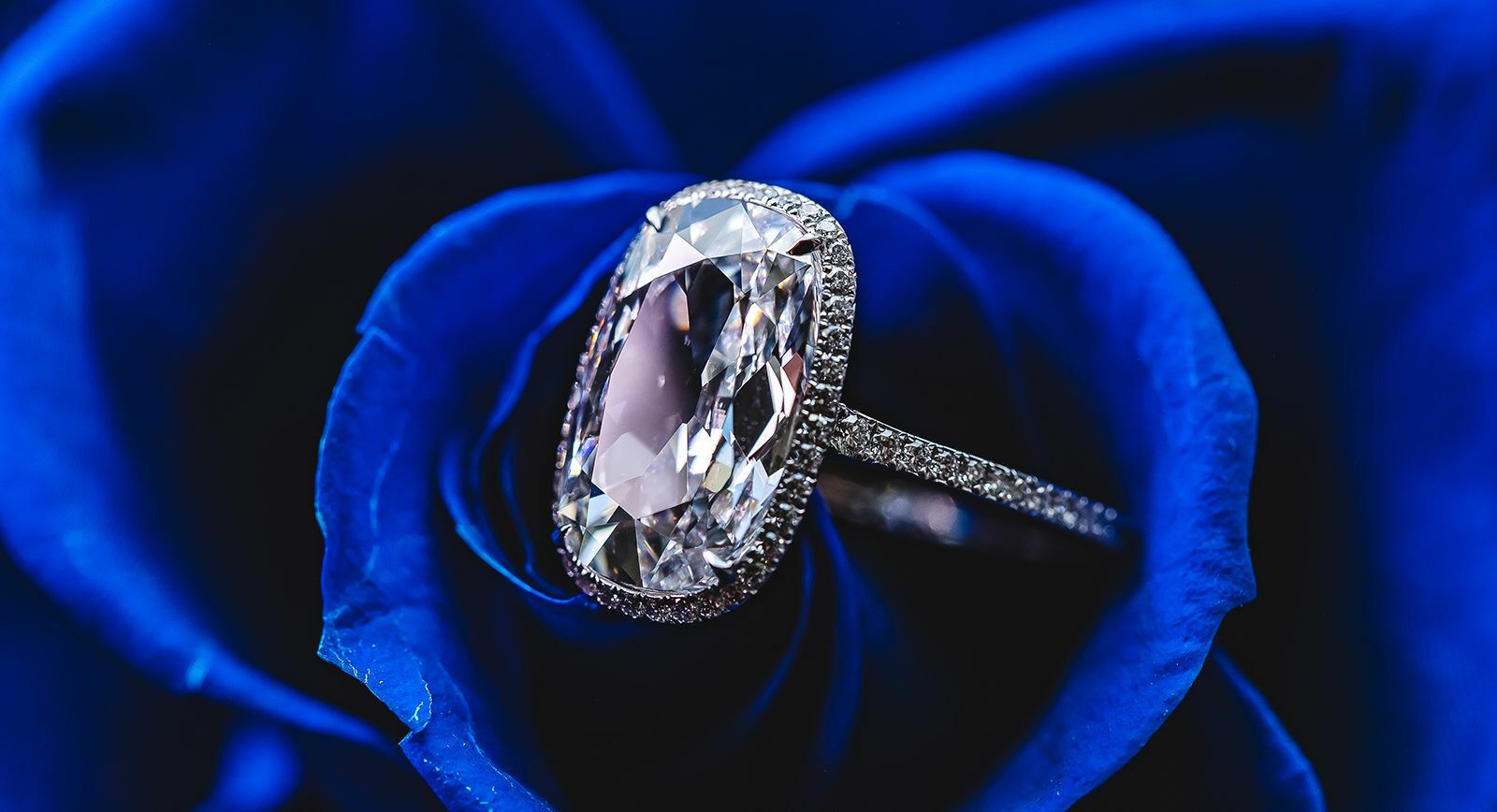 House of Geneva Jet d’Eau Numéro 2 ring with a Type IIa antique cushion-cut diamond of 3.75 carats