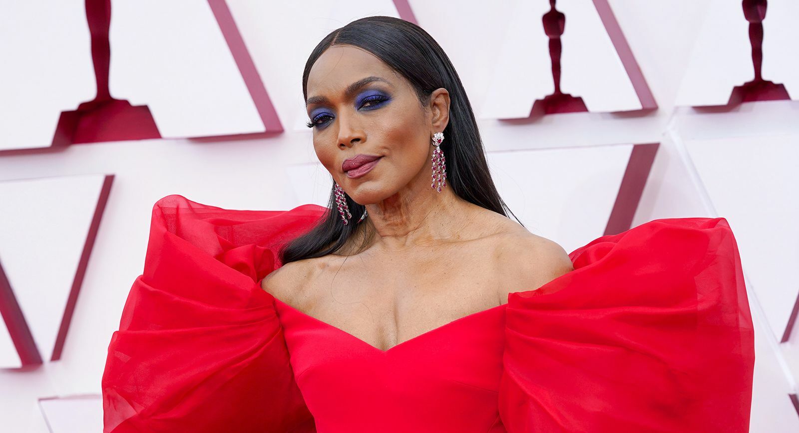 Angela Bassett in a pair of Chopard earrings with 28.19 carats of rubies at the 93rd Academy Awards 2021
