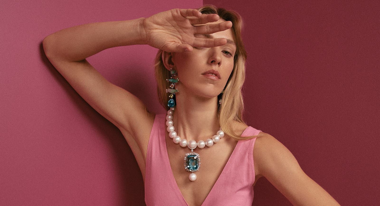 A model wears the Atlantic Queen pendant by Margot McKinney 