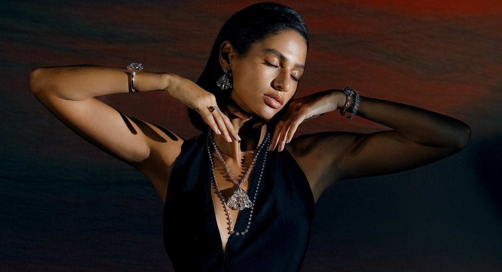 A model wears jewellery by Dubai-based brand TOKTAM