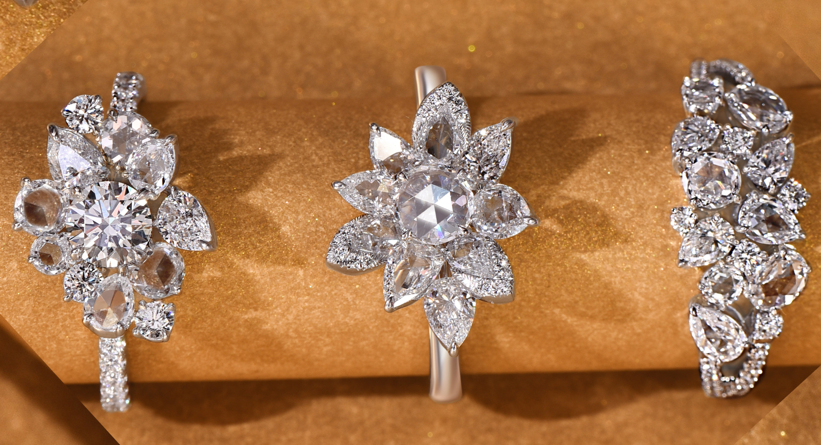 Rose-cut diamond rings from the Cascade collection of New York-based brand HARAKH