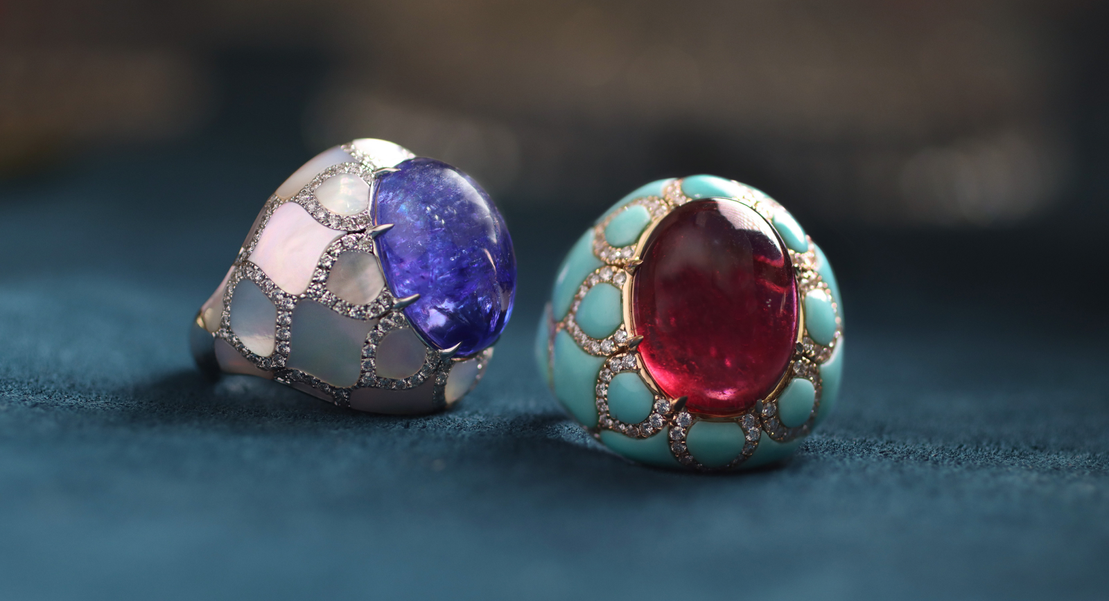 Coloured gemstone cabochon cocktail rings by Maison J'OR