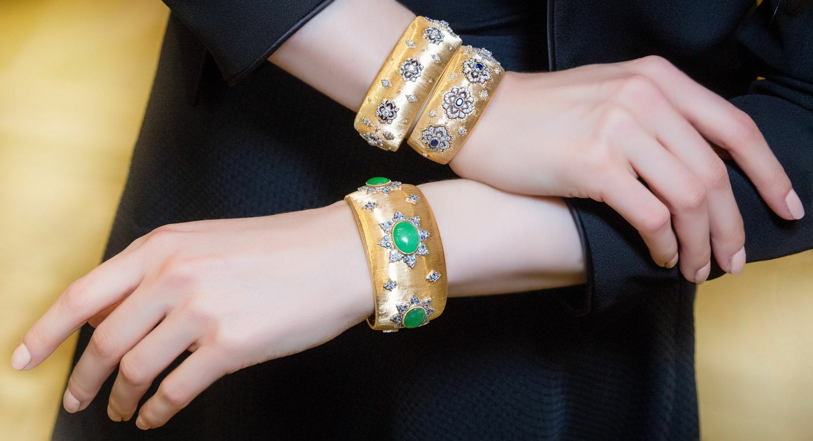 Buccellati cuff bracelets in white and yellow gold