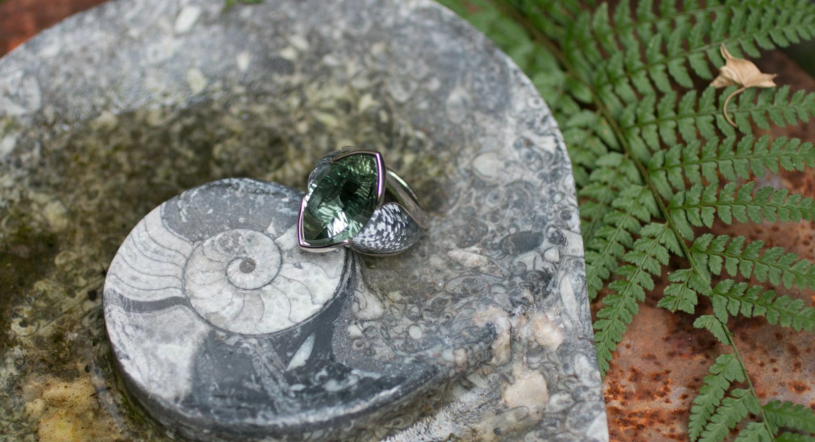 Philippe Pfeiffer Ring in White Gold and Alutex with 29ct Prasiolite