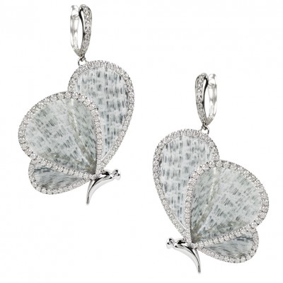 Серьги-бабочки из белого золота с титановым волокном