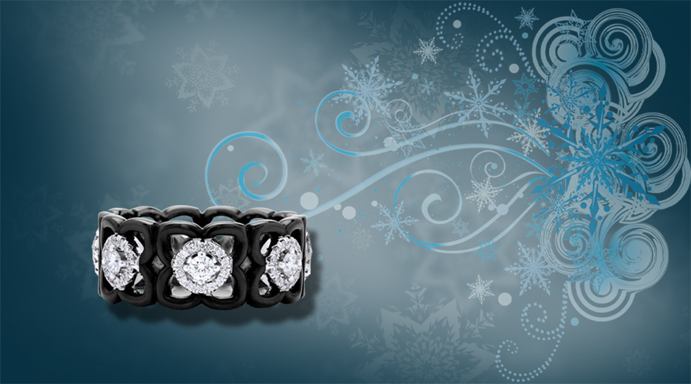 Moonlight Lotus Band with white diamonds, set in 18K white gold and black ceramic – £3,225