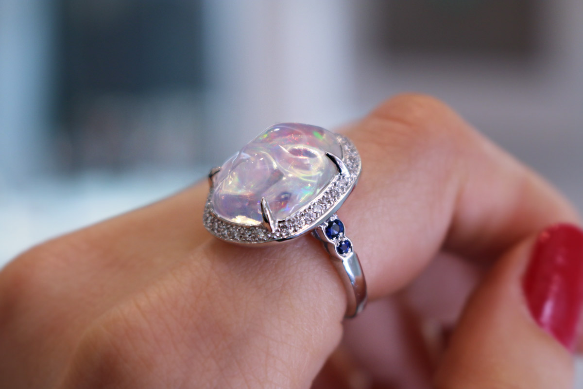 Louis Edouard Le Jeune ring with an opal, sapphires and diamonds