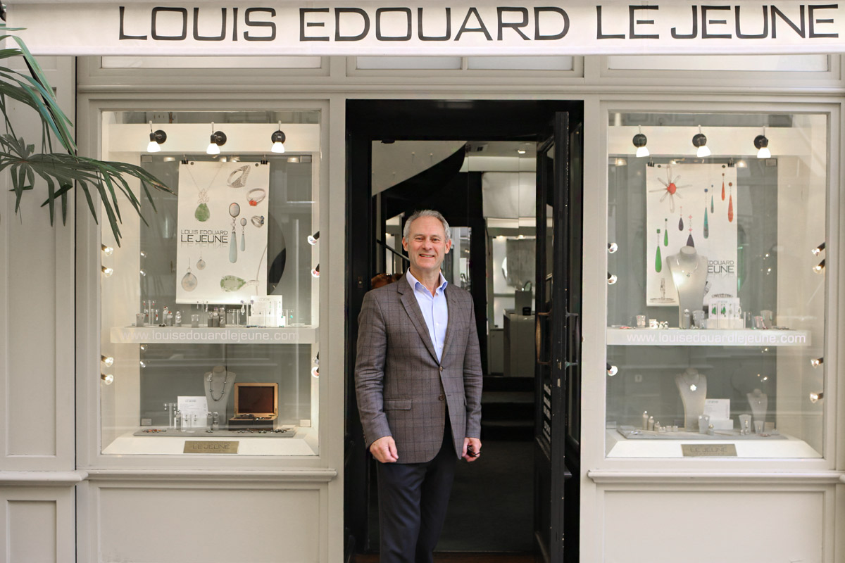 Louis Edouard Le Jeune in front of his boutique