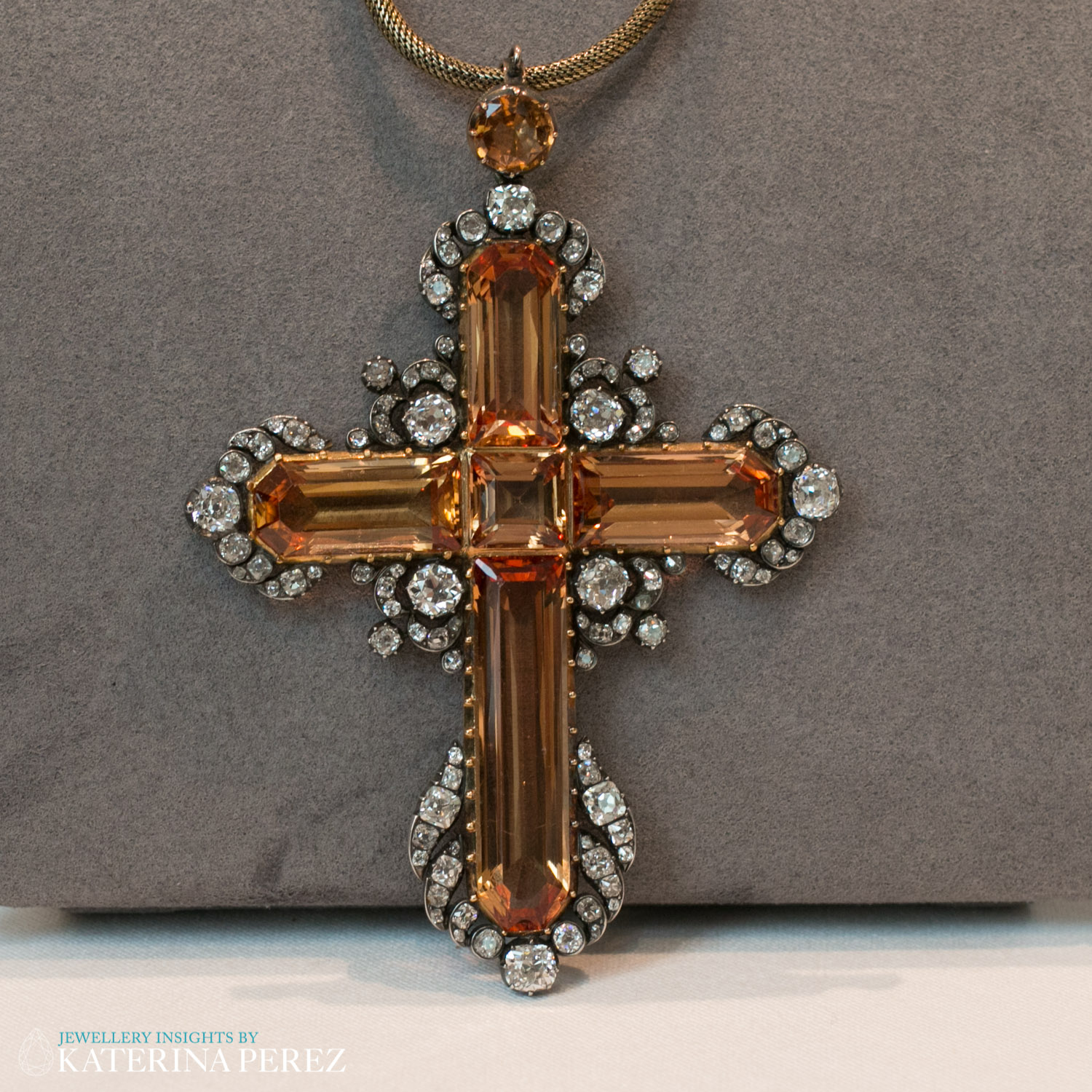 An Imperial Cross Pendant, Topaz and Diamond, circa 1830. Circular-cut topaz with old brilliant and rose-cut diamonds, total 7.30 carats