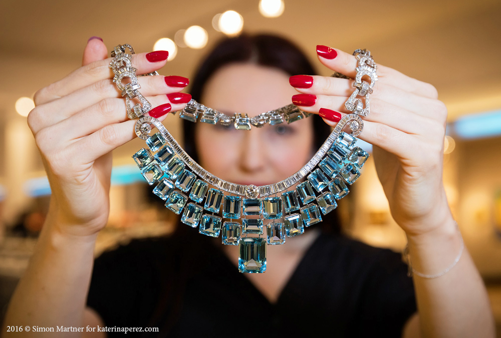 Necklace by Olga Tritt with aquamarines and diamonds, New York Circa 1939. Available at Wartski