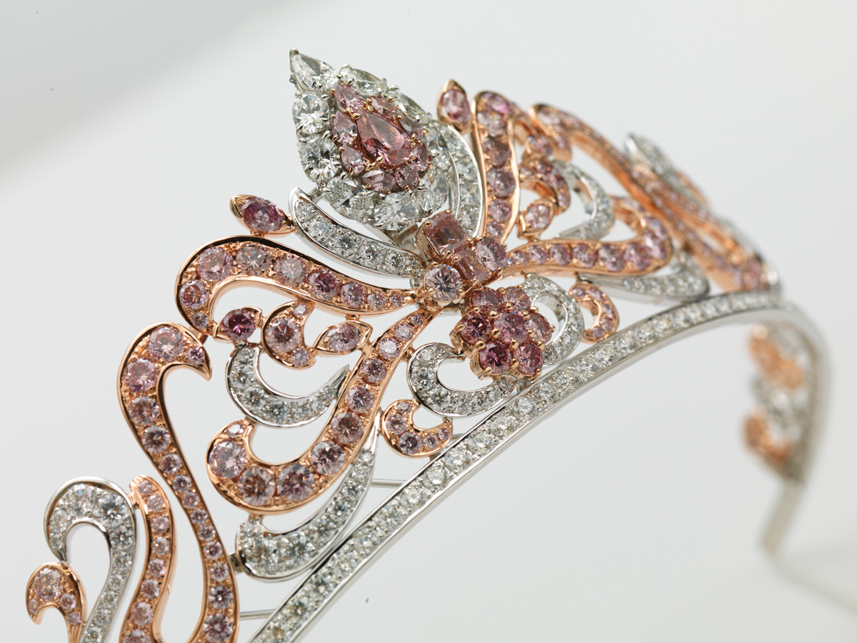 The Linney’s Argyle Pink diamond tiara which showcases 178 of the rarest pink diamonds in the world