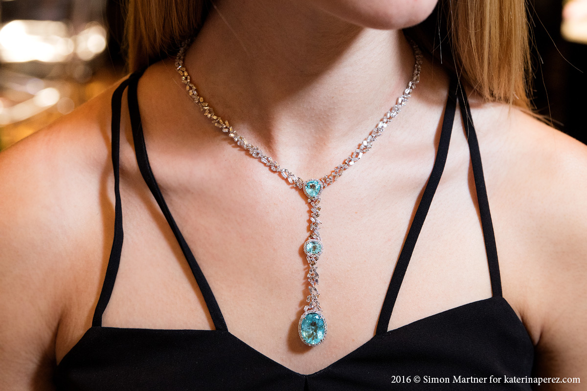 Paraiba “IT” necklace by Graziella with 15.03 cts Paraiba Tourmaline and 14.12 cts of diamonds