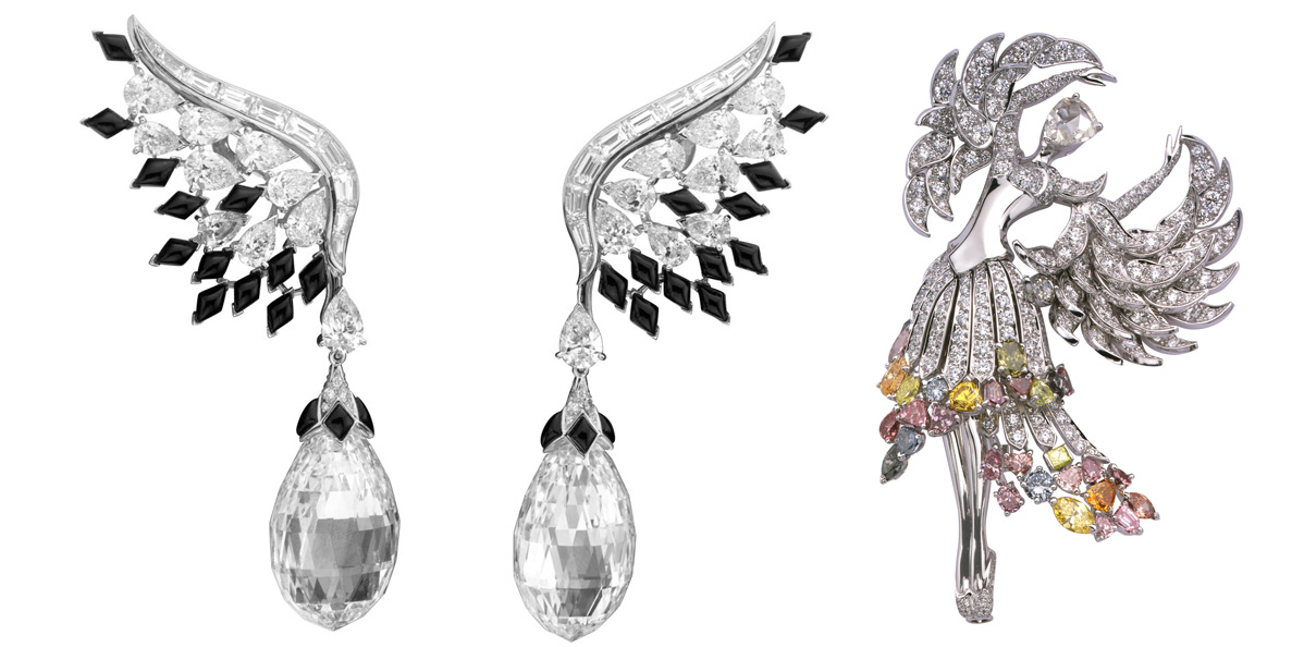 Слева: Van Cleef&Arpels серьги с ониксом и бриллиантами из коллекции Bals de Légende. Справа: Van Cleef&Arpels брошь Isadora