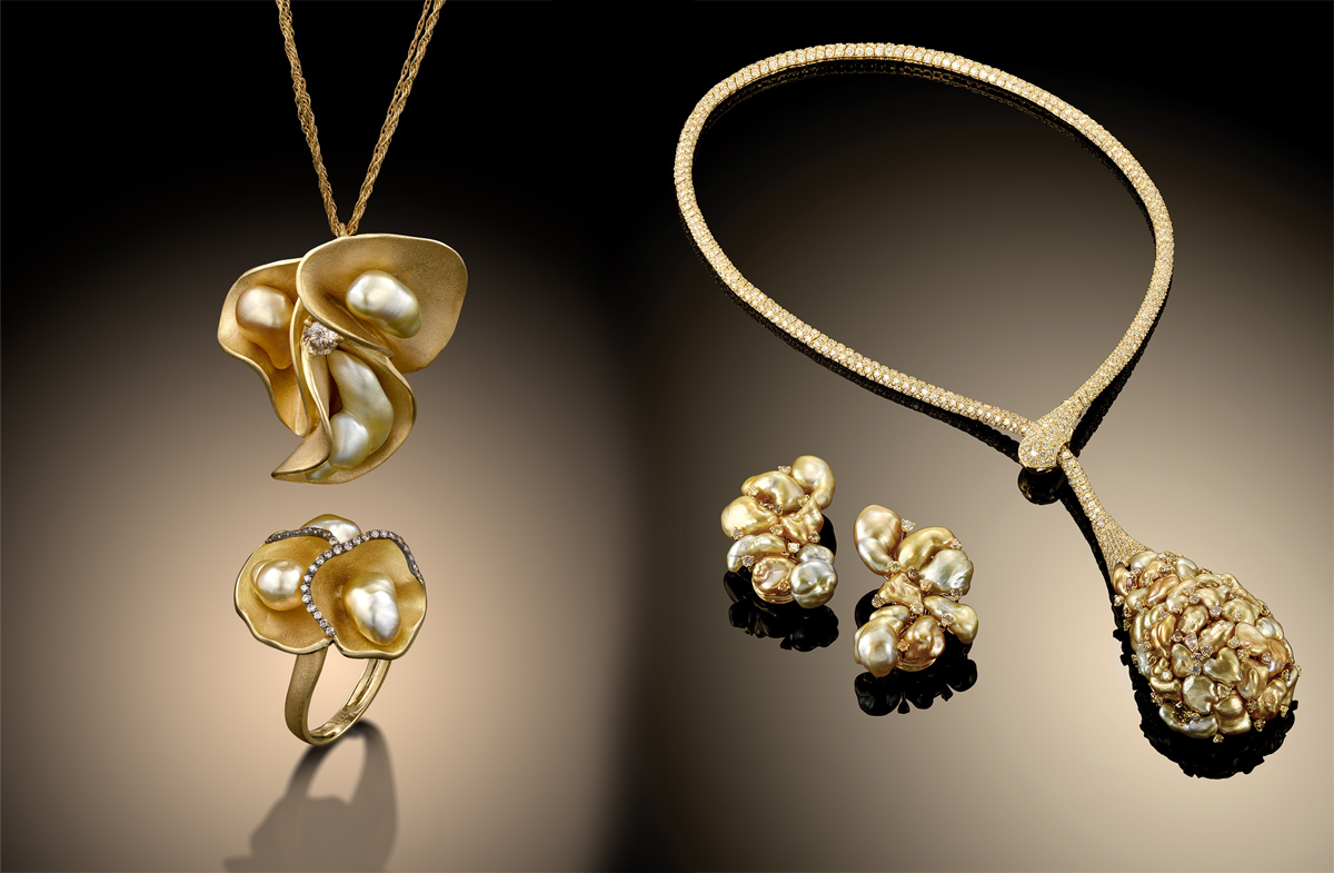 Коллекции Amog и Sunset в желтом золоте с барочным жемчугом и бриллиантами от Yvel