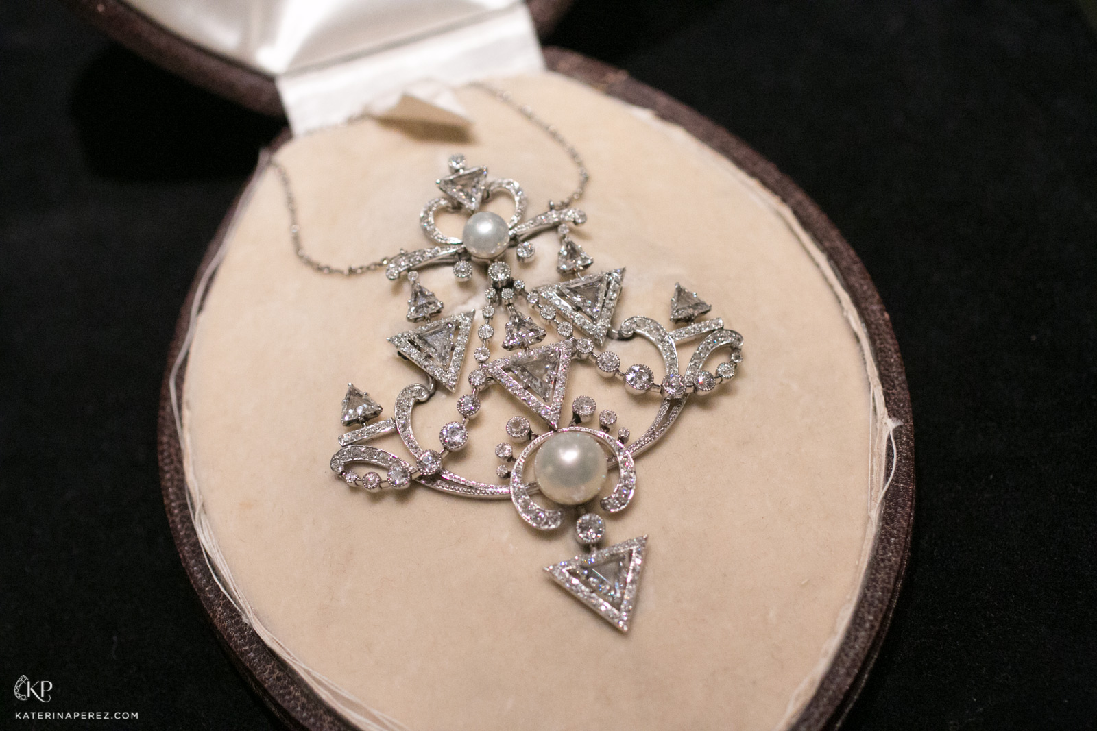 Paul Templier pendant with diamonds and pearls available at A La Vieille Russie 