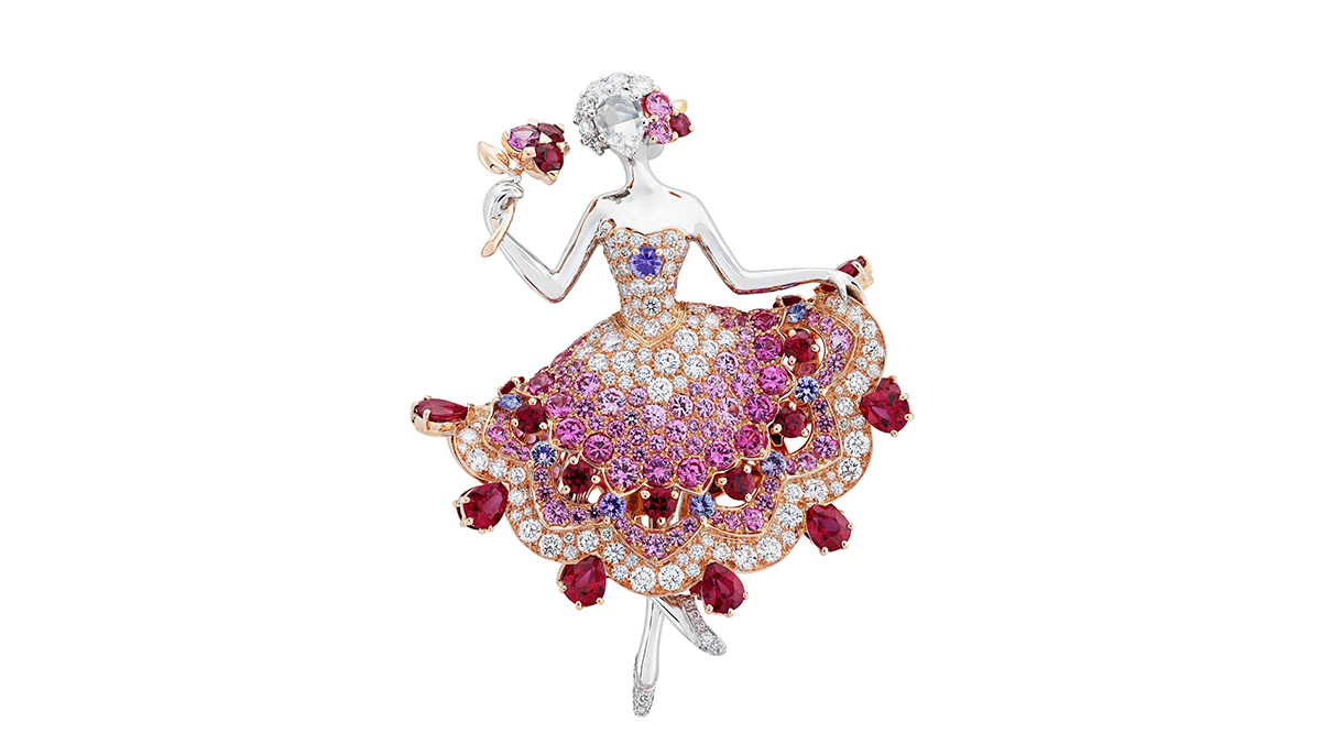Брошь Van Cleef&Arpels Ballerina с рубинами, сапфирами и бриллиантами 