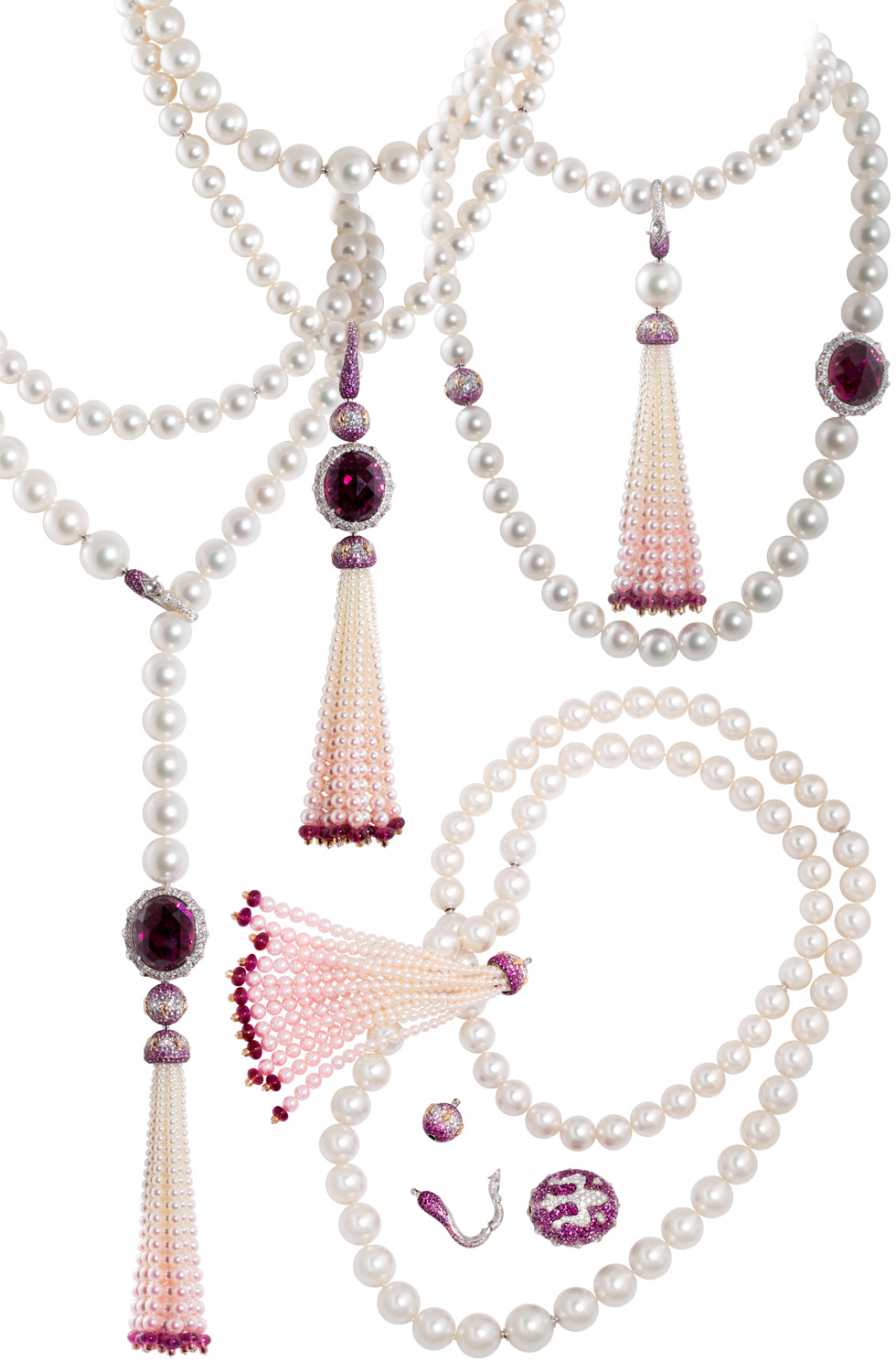 Alessio Boschi transformable necklace with South Sea pearl and an oval rubellite