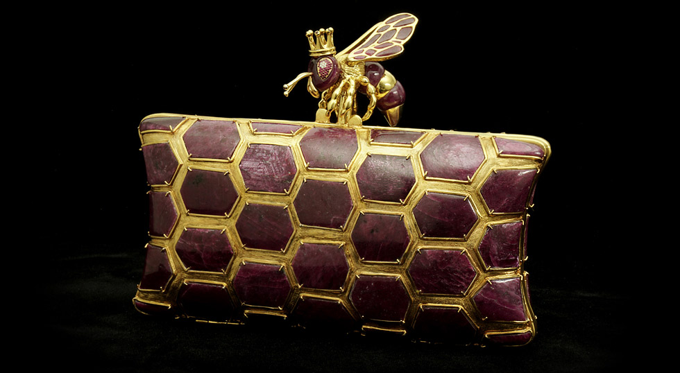 The original L’AQUART Tanzanian Ruby and Diamonds Kleodora Queen Bee clutch