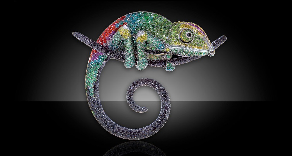 Chameleon brooch by Palmiero with diamonds and sapphires