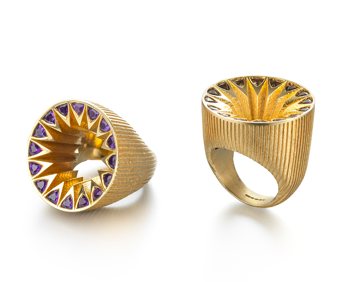 Flora Bhattachary's Trillion Set Silver Gilt Rings