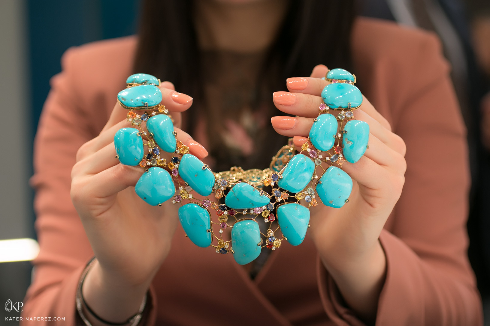 De Simone necklace with turquoise, multi-coloured sapphires and diamonds