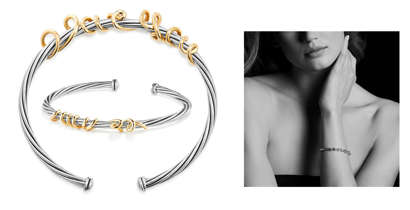 David Yurman 'Whispers' wrapped hidden message bracelet  in 18k gold and silver
