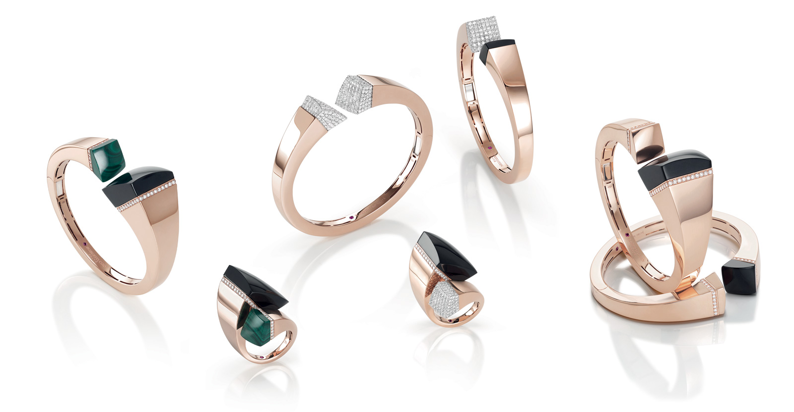 Roberto Coin Sauvage Privé collection in rose gold with malachite, black jade and diamonds