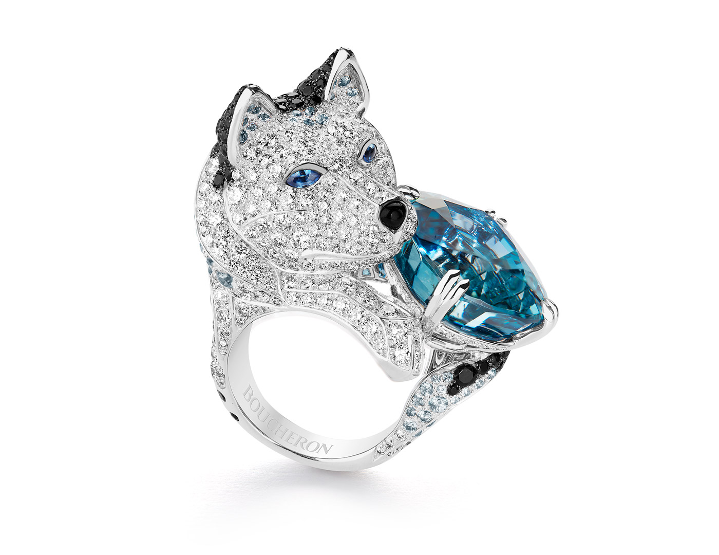 Boucheron Laika ring with aquamarine from L'Hiver Imperiale collection